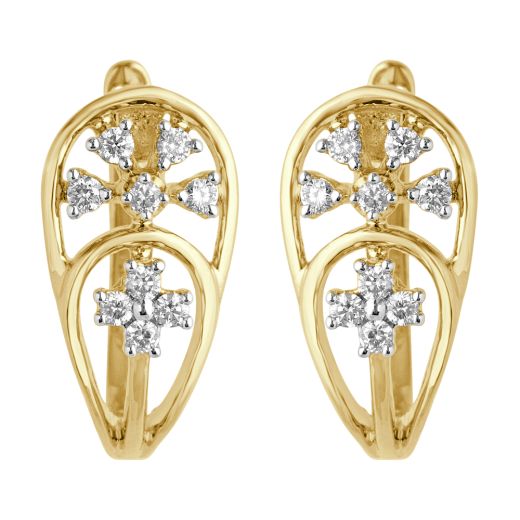 Glossy 14KT Yellow Gold and Diamond Earrings