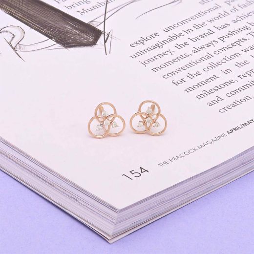 Subtle Floral Rose Gold and Diamond Studs