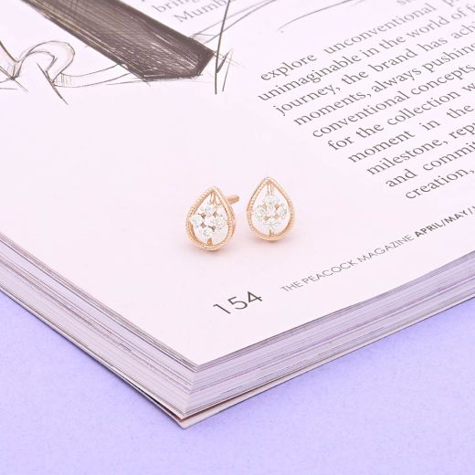 Drop Design Rose Gold and Diamond Studs