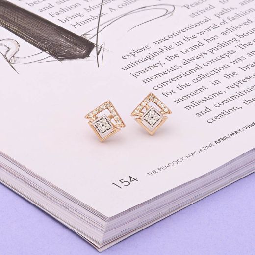 Charmaing Geometric Rose Gold and Diamond Studs