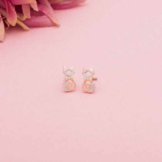 Cat Design Diamond Stud Earrings