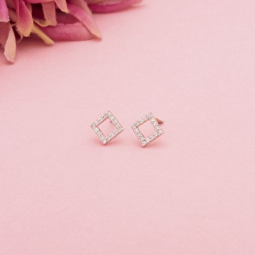 Diamond Shaped Diamond Rose Gold Studs