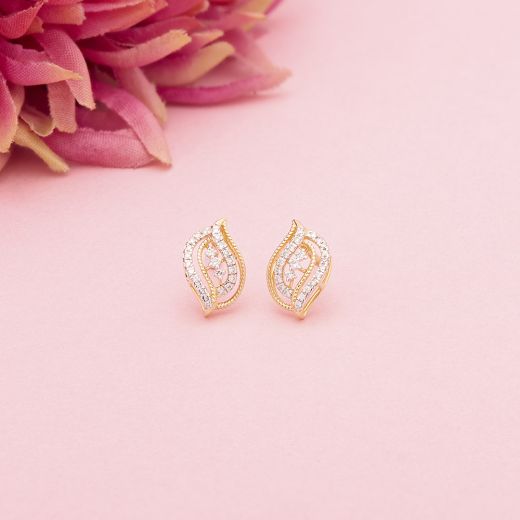 Exceptional Swirl Design Diamond and Yellow Gold Studs