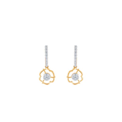 Slight Floral Diamond and Yellow Gold Earrings