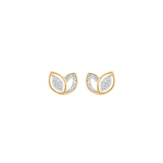 Dainty Leaf Design Diamond and Yellow Gold Studs