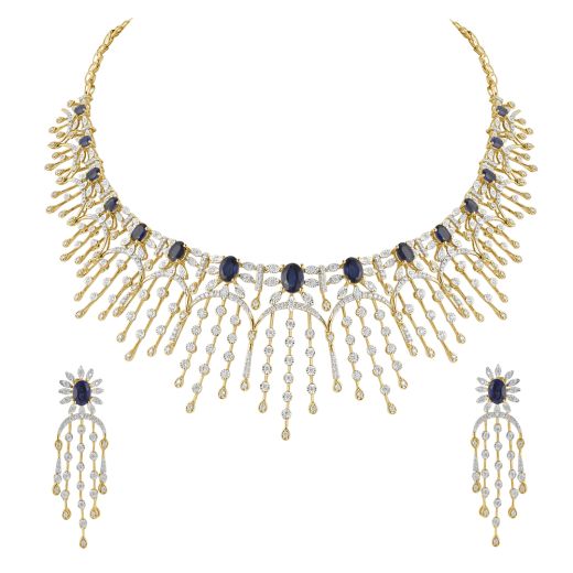 Unique Lustrous Necklace and Earring Set in Yellow Gold