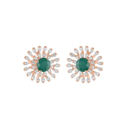 Glowing Green Onyx and Diamond Studs