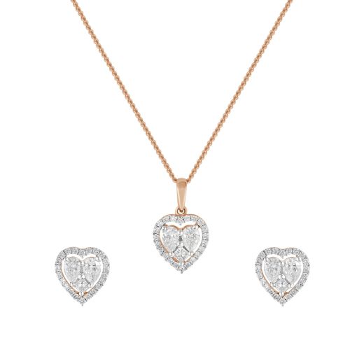 Breathtaking Diamond and 14Kt Rose Gold Pendant and Earrings Set