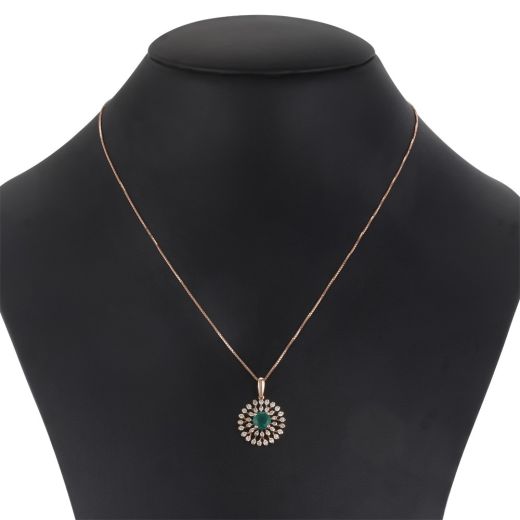 Glowing Green Onyx and Diamond Pendant with Chain