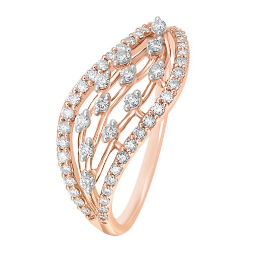Shimmery Curved Design Diamond Finger Ring in 18KT Rose Gold