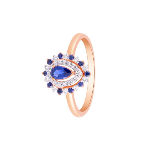 Stylish Blue Stone and Diamond Drop Finger Ring