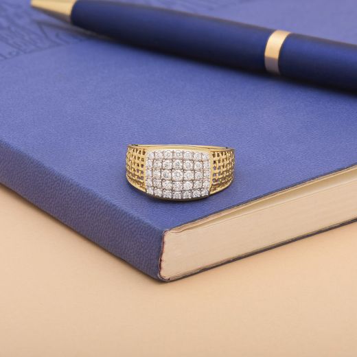 Contemporary Diamond and Yellow Gold Men's Ring