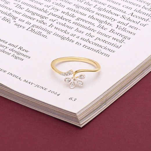 Floral Yellow Gold and Diamond Finger Ring