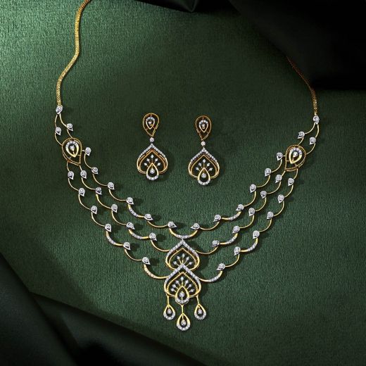 Gilded Leaf Design Diamond Necklace Set