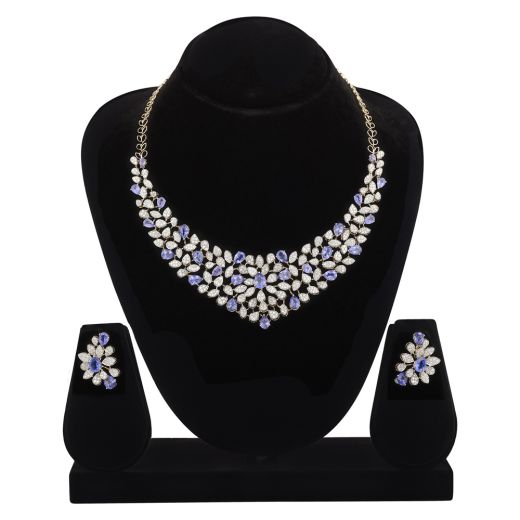 Enchanted Tanzanite Stone Rose Gold Diamond Necklace Set