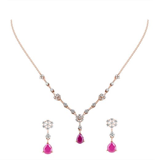 Gorgeous Diamond and Red Stone Necklace Set