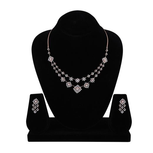 Scintillating Rose Gold Layered Diamond Necklace Set