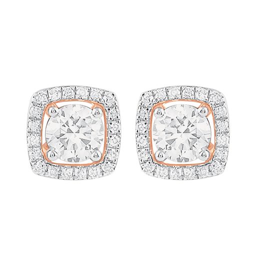 Modern 18Kt Rose Gold and Diamond Studs