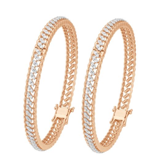 Sparkling Diamond Bangle in Rose Gold Set of 2