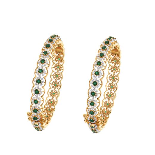 Glamorous Yellow Gold Bangle With Gemstones Set of 2