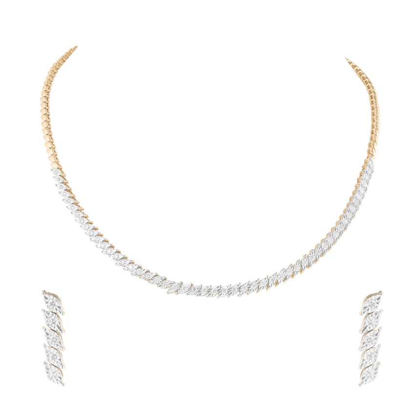 Ishraq Diamond Neck Line Silver Plated Necklace Set – AG'S