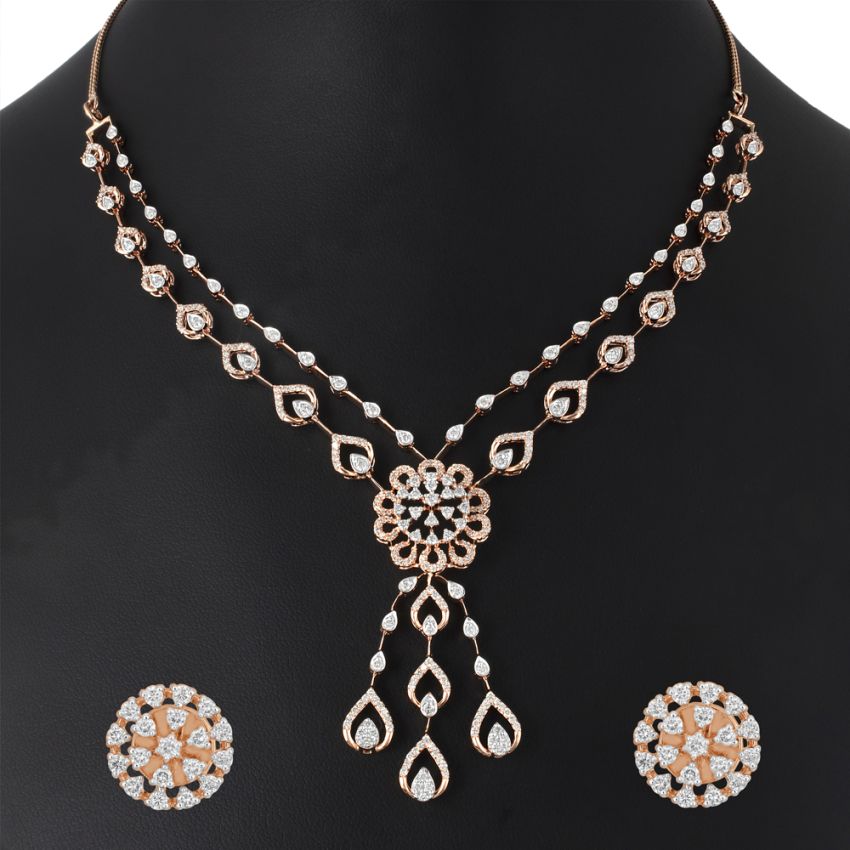 Rose gold diamond hot sale necklace and earring set