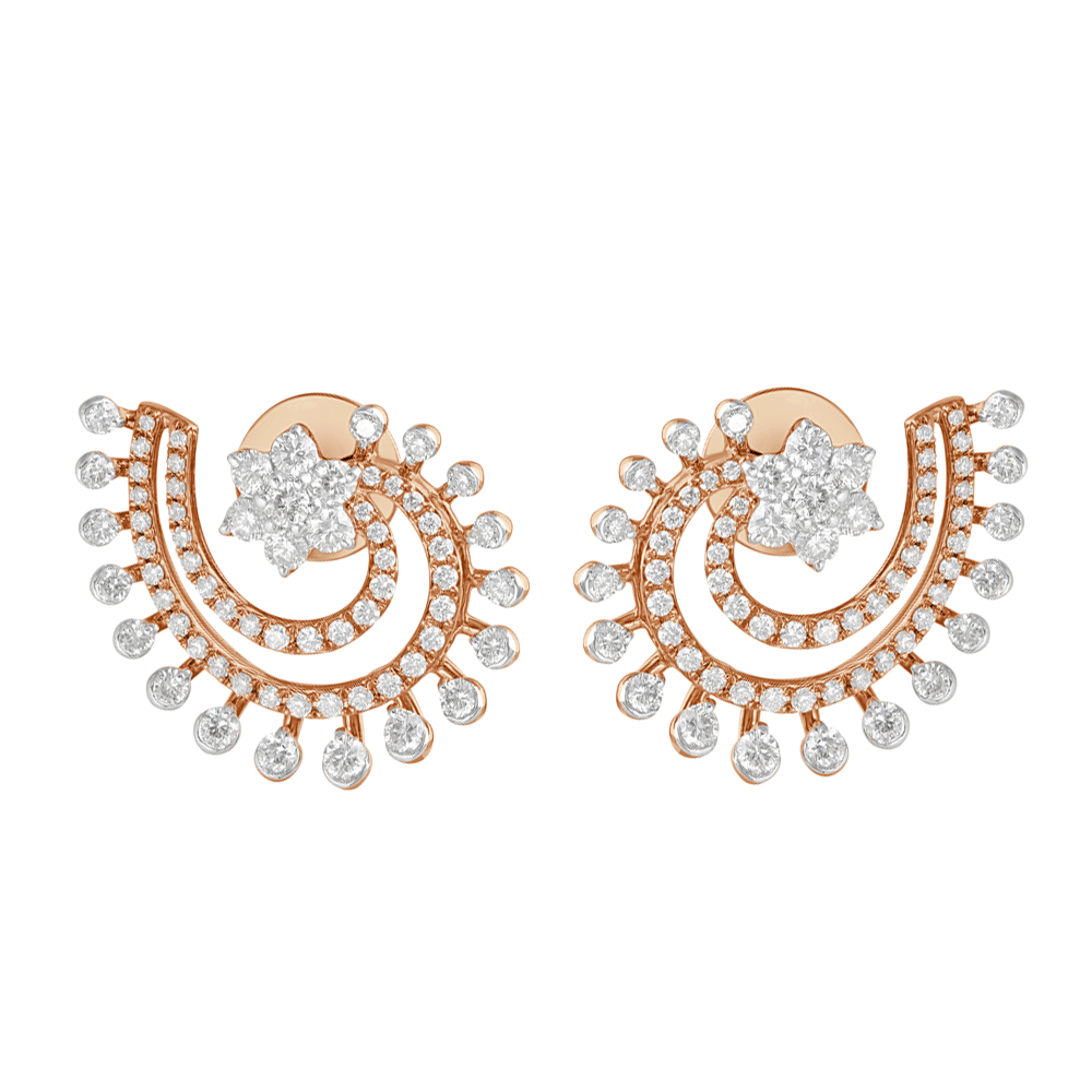 Half circle clearance diamond earrings