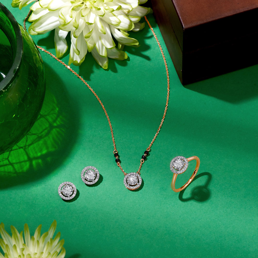 Buy Elegant Diamond and Rose Gold Mangalsutra Set OBX24008 D900R0C Online at ORRA